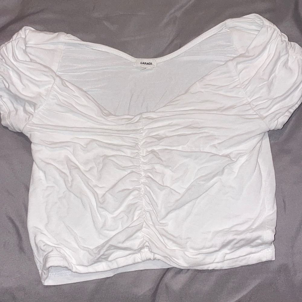 White garage crop top